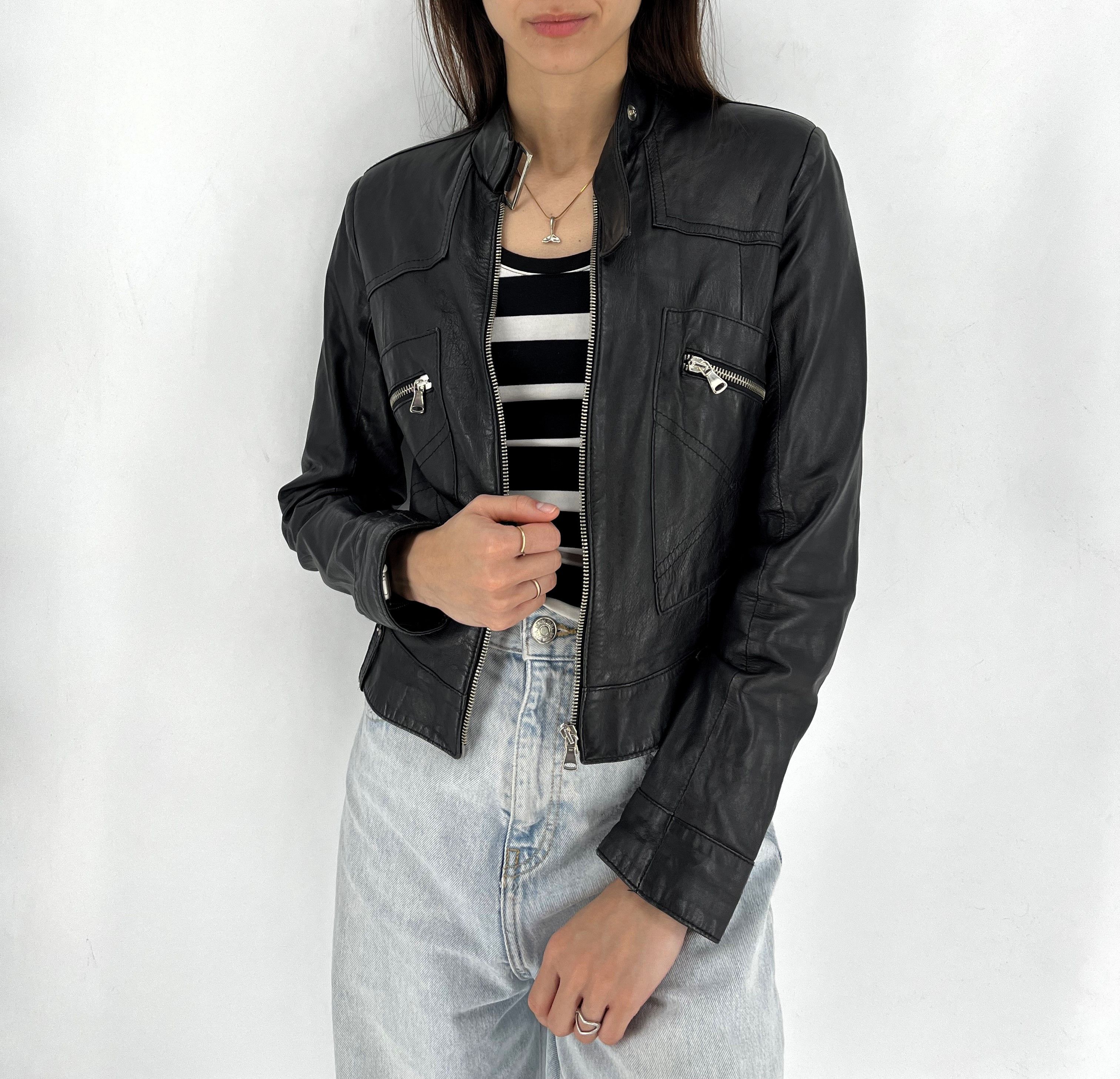 Leather Blue Blue Black Leather Biker Jacket Racing Moto HONDA BMW Size S / US 4 / IT 40 - 1 Thumbnail