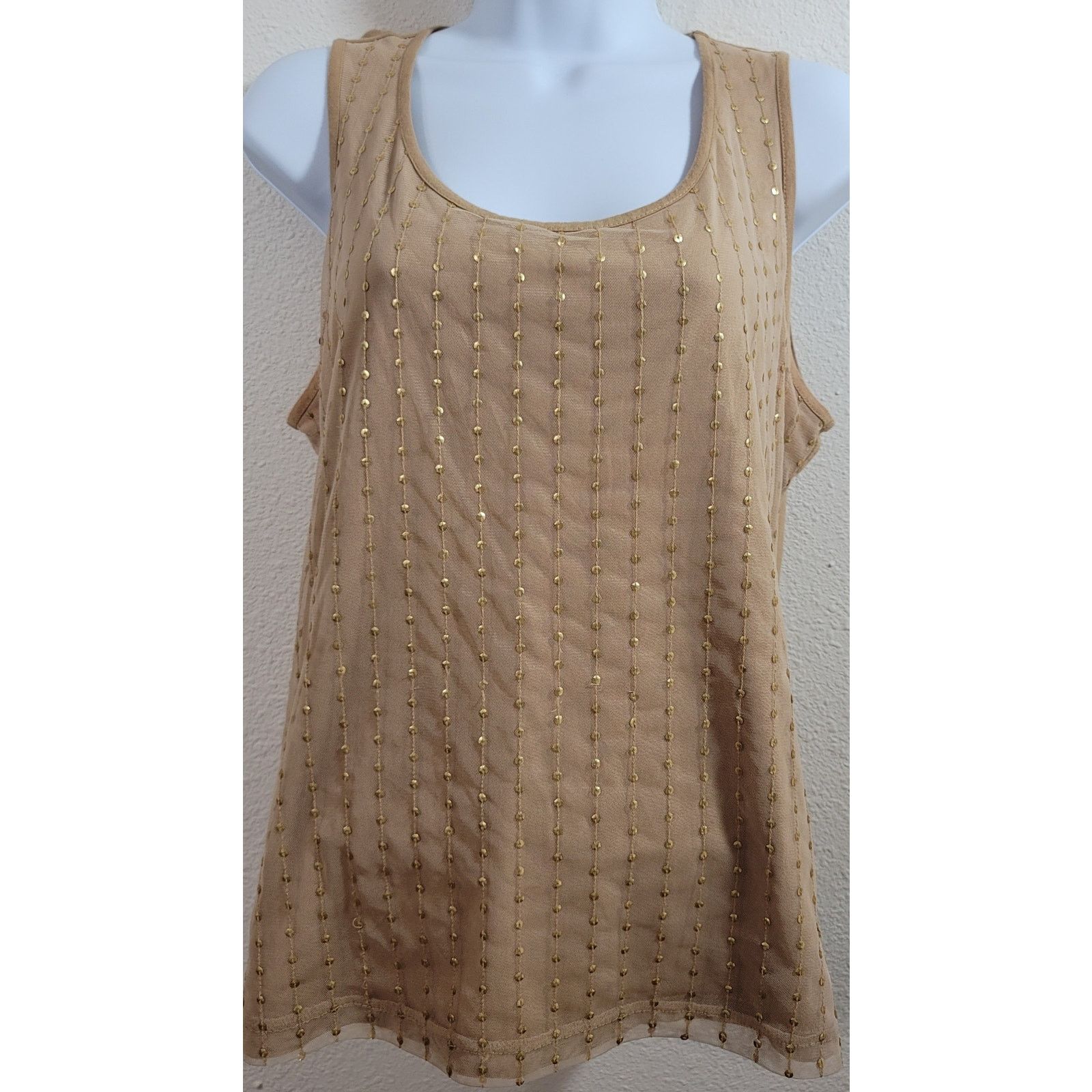 Chicos Chico's Tan Gold Sequins Front Panel Tank Top 1 Medium Size M / US 6-8 / IT 42-44 - 2 Thumbnail