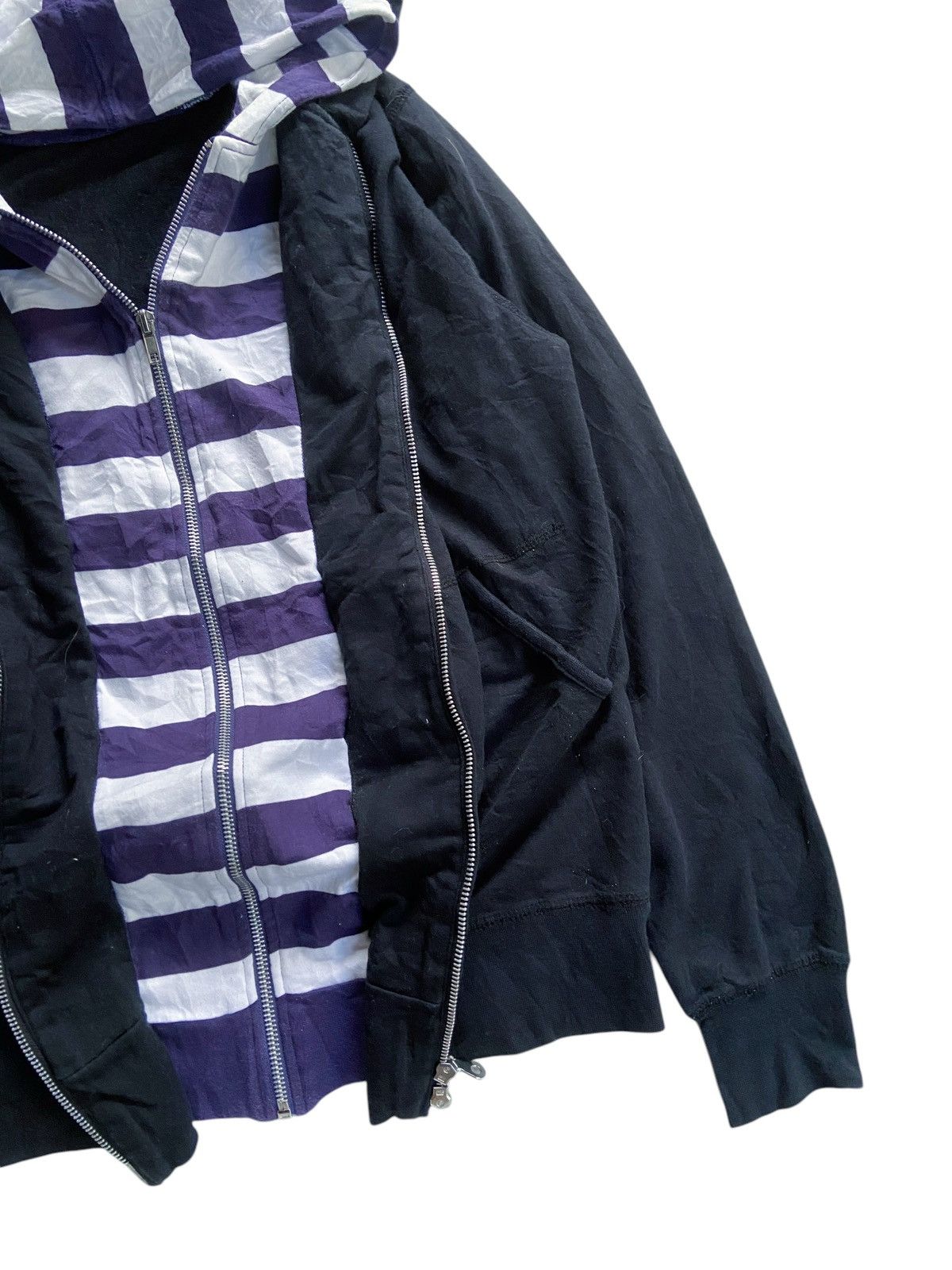 Japanese Brand JAPANESE DOUBLE LAYER STRIPED ZIP HOODIE by DESIO Size US M / EU 48-50 / 2 - 4 Thumbnail