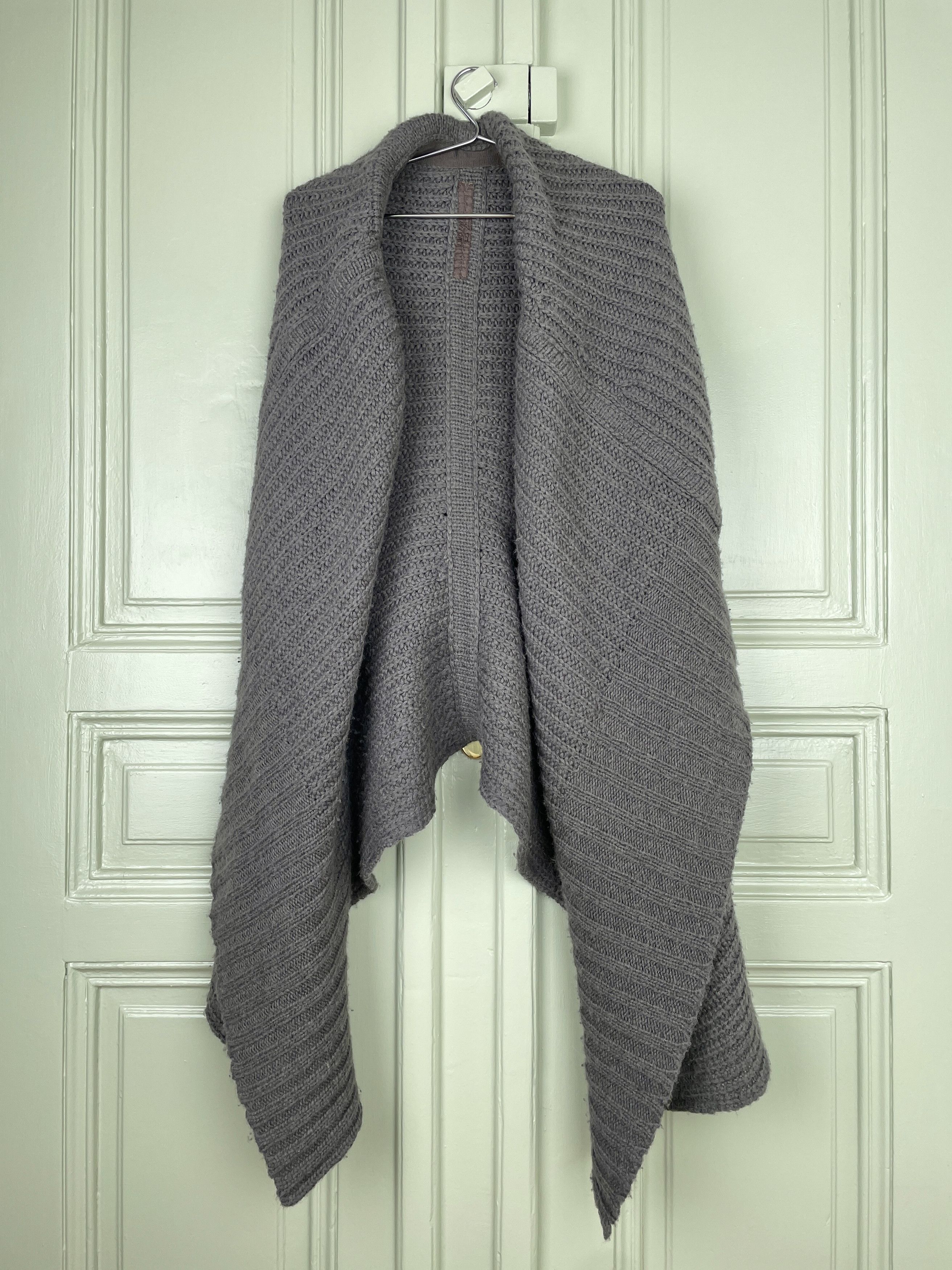 Rick Owens Rick Owens AW11 Limo Leather Sleeve Knit Waterfall Cardigan Size L / US 10 / IT 46 - 1 Thumbnail