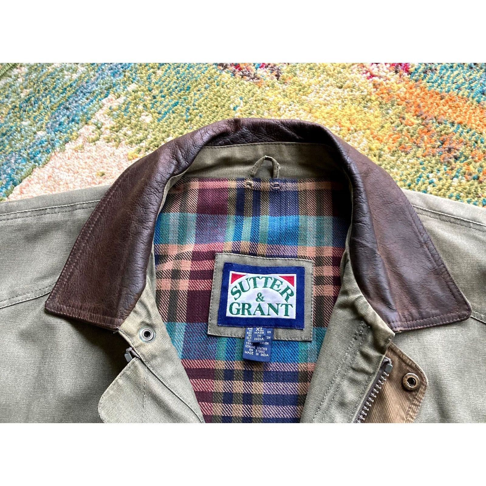 Vintage VTG Sutter & Grant Barn Coat Mens XL Heavy Canvas Leather Trim Plaid Lined Chore Jacket Regular Size Green 90s Outdoor Hunting USA Jacket Size US M / EU 48-50 / 2 - 5 Thumbnail