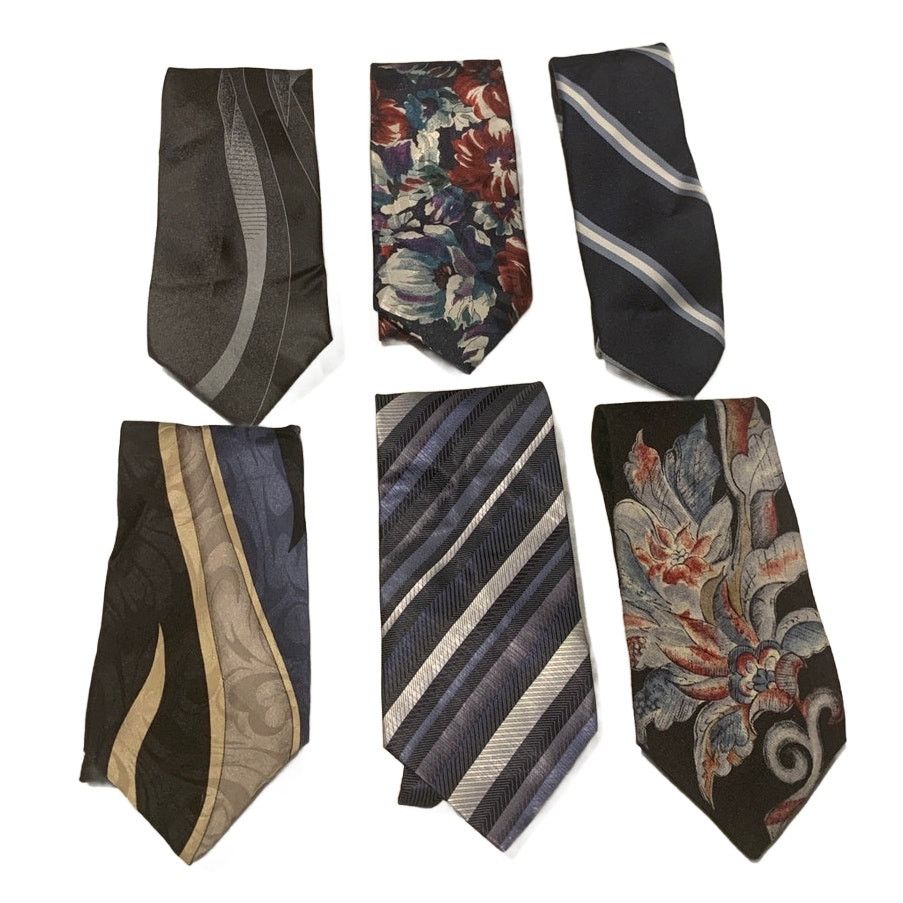 Other Lot of 6 Black Blue Silver Striped Floral Mens Neck Ties Size ONE SIZE - 1 Thumbnail