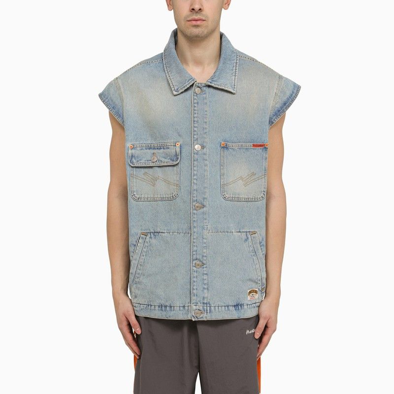 image of Martine Rose Multi-Pocket Denim Waistcoat in Light Blue, Men's (Size Small)