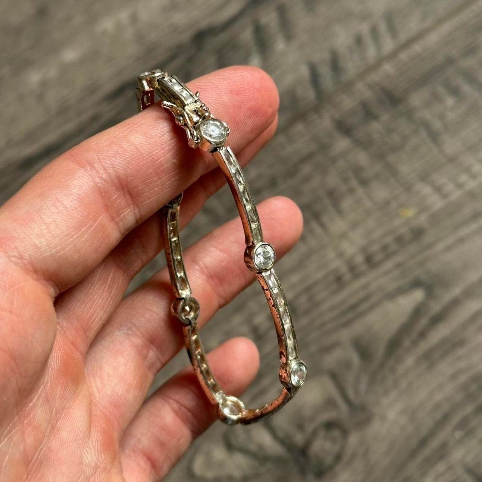 Other Weird Vintage Gem Silver Gold Bronze Link Chain 925 Bracelet Size ONE SIZE - 6 Thumbnail