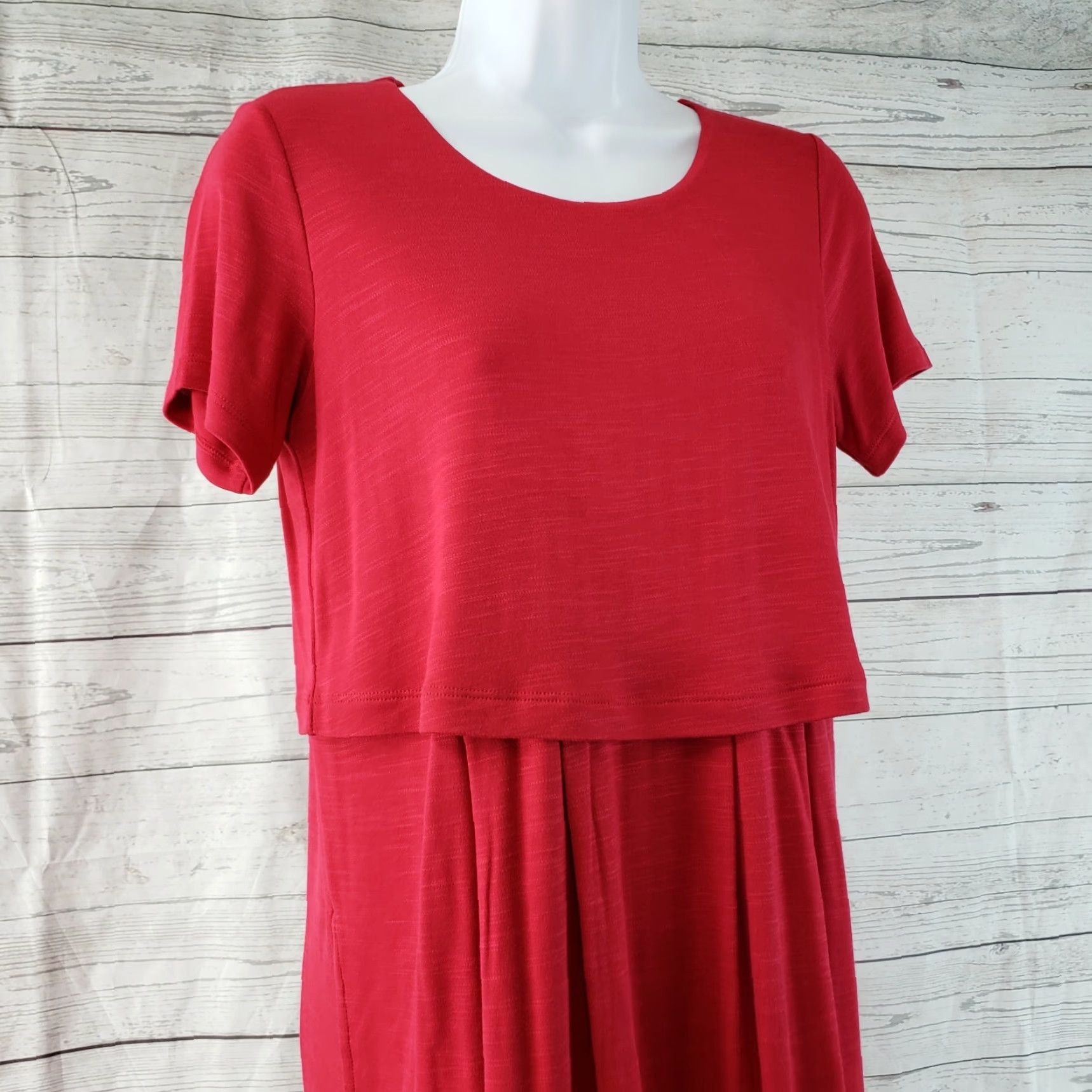 J. Jill J Jill Womens Dress PXS Red Layered Short Sleeve Rayon Blend Back Buttons Knee Length Vintage No Size 26" / US 2 / IT 38 - 2 Thumbnail