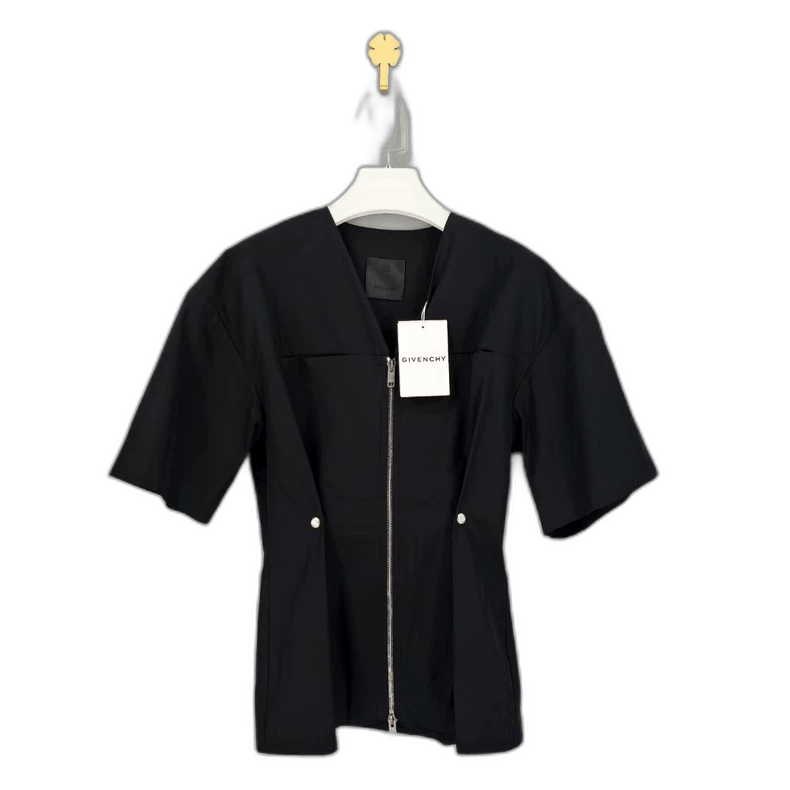 Givenchy Givenchy Women's Black Zip Short Sleeve Shirt Size US XS / EU 42 / 0 - 1 Thumbnail
