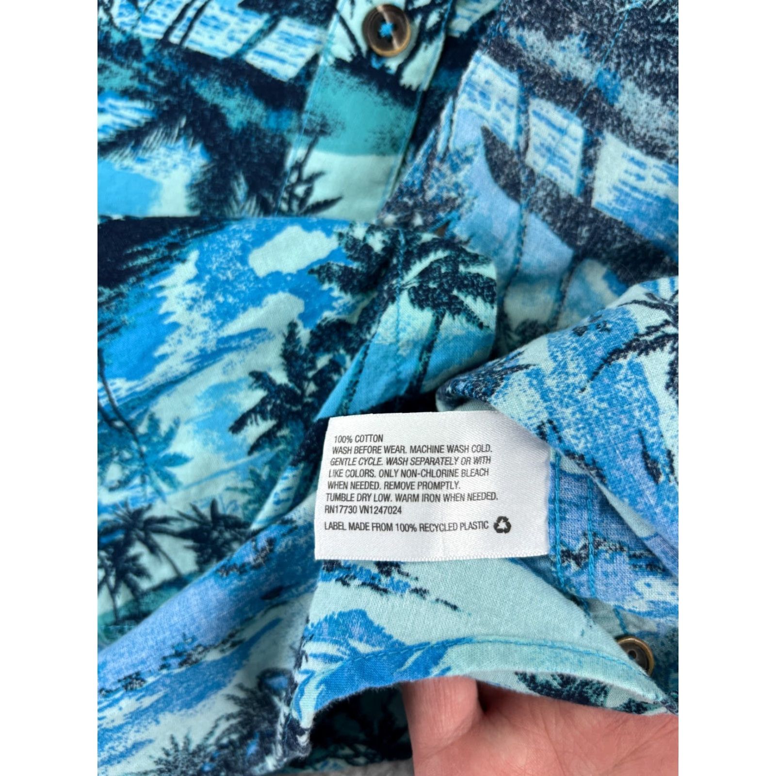 Cherokee Cherokee Shirt Mens XL Blue Palm Island Print Button Up Hawaiian Cotton Size US XL / EU 56 / 4 - 4 Thumbnail