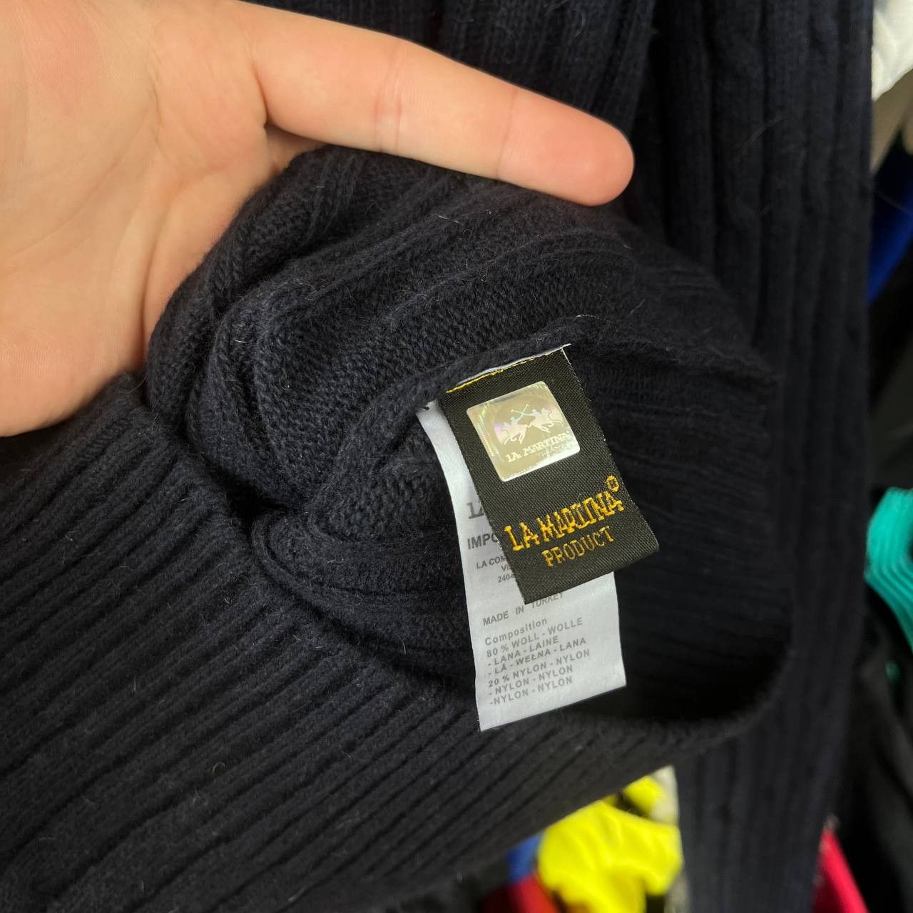 La Martina La Martina Blue Wool Cable Knit V-Neck Sweater Pullover Size M / US 6-8 / IT 42-44 - 6 Thumbnail