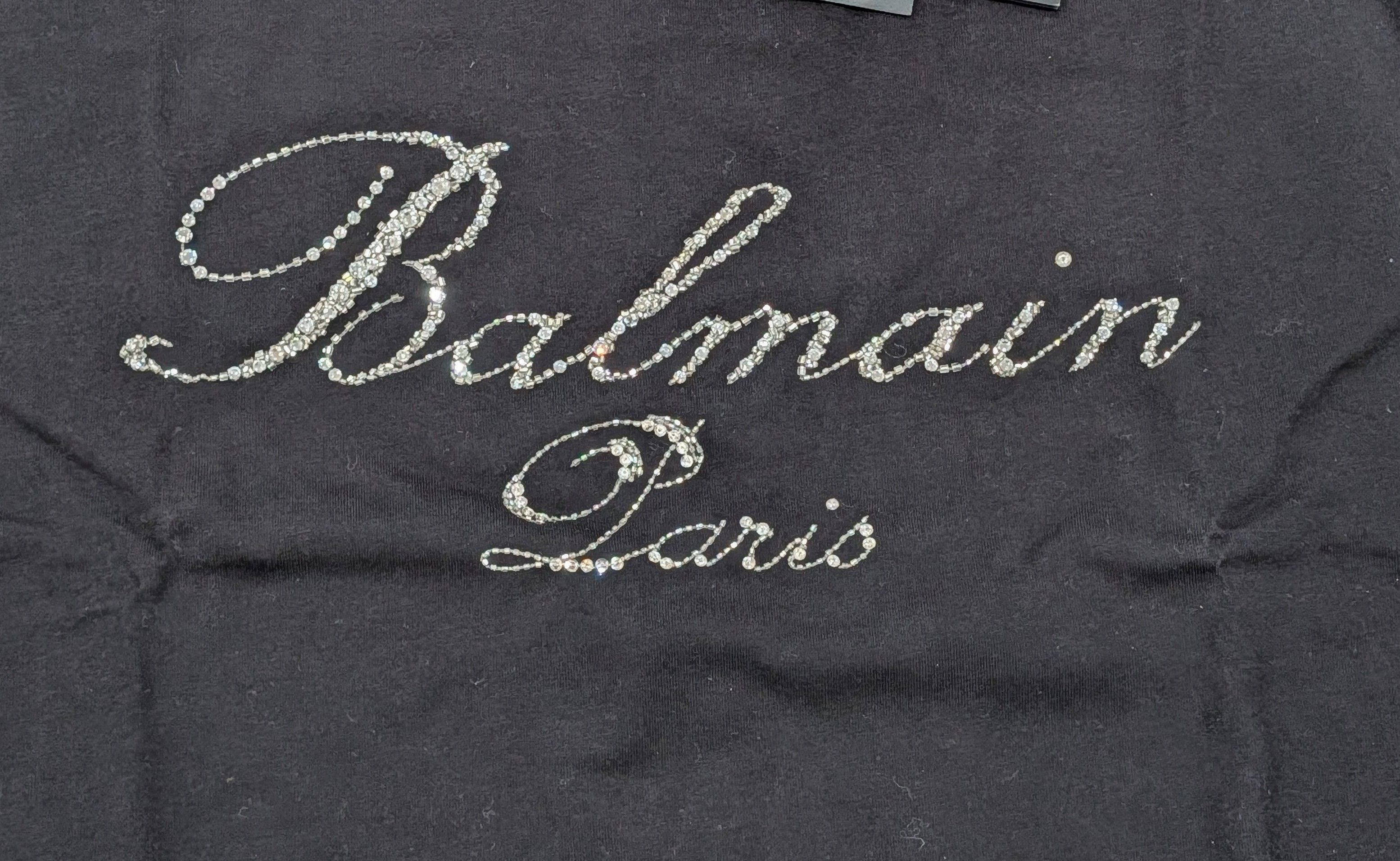 Balmain BALMAIN Embroidered Crystal Logo Cotton T-Shirt Black Medium Size US M / EU 48-50 / 2 - 2 Thumbnail