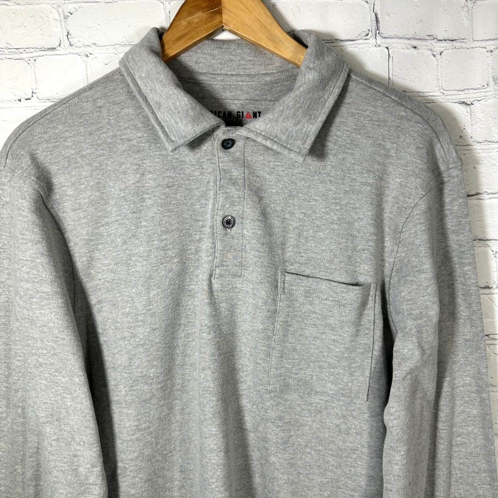 Vintage American Giant Mens Long Sleeve Polo Shirt Gray Cotton Blend Pocket M Size US M / EU 48-50 / 2 - 2 Thumbnail