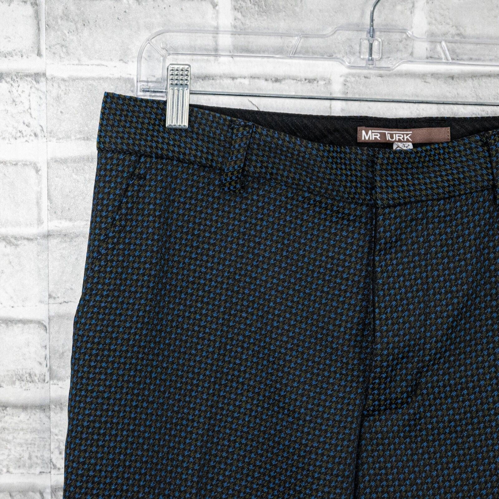 Mr Turk MR TURK Blue Houndstooth Trouser Dress Pants flat front Size US 32 / EU 48 - 6 Thumbnail