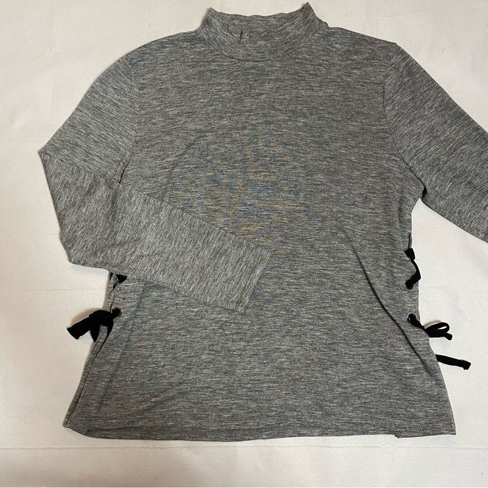 Calvin Klein Calvin Klein Grey Long Sleeve High Neck Side Lace Up Top Si Size L / US 10 / IT 46 - 6 Thumbnail
