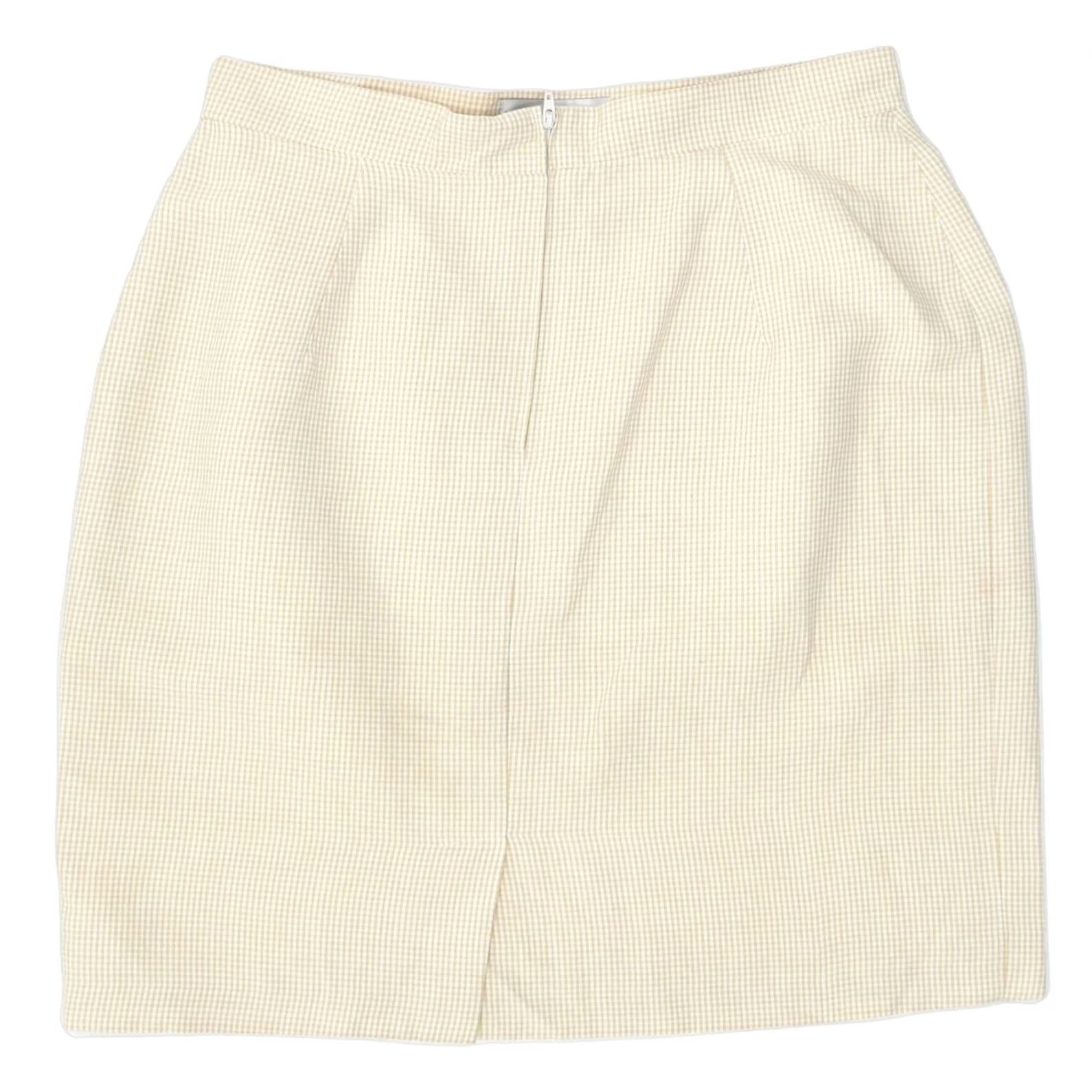 Vintage WOMEN Womens Pencil Skirt Beige Check Viscose Small EU 38 W26 Size 28" / US 6 / IT 42 - 2 Thumbnail