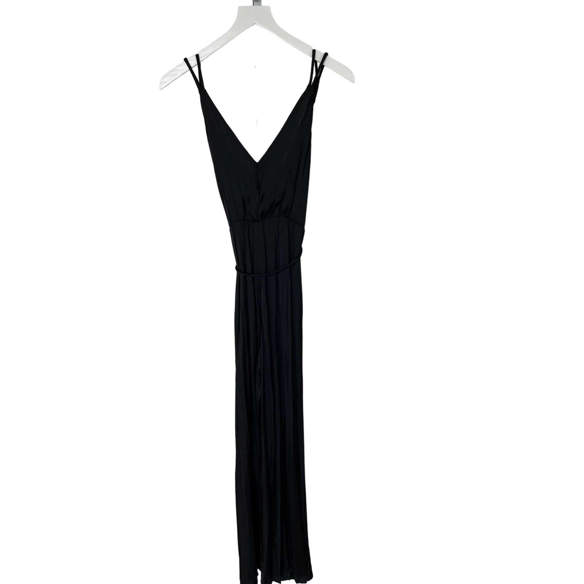 Zara Zara Black Silky V-Neck Jumpsuit With Belt Size 27" / US 4 / IT 40 - 10 Thumbnail