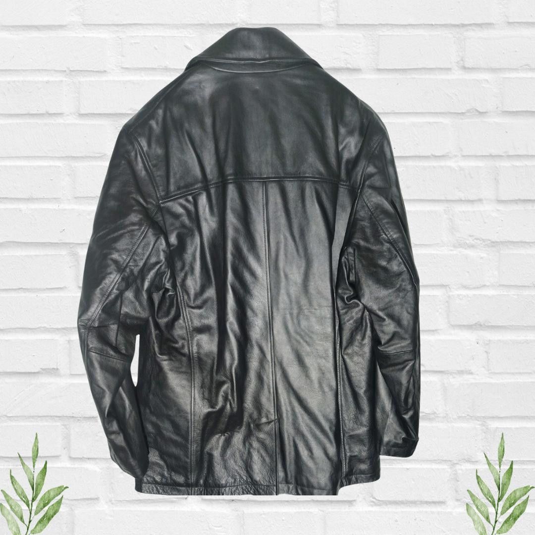 Gap Gap Men's Black Leather Y2k Vintage Peacoat Overcoat Size M Size US M / EU 48-50 / 2 - 2 Thumbnail