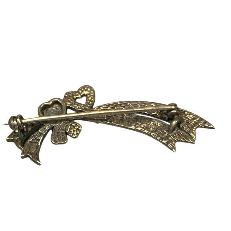 Other Vintage 925 Sterling Silver Brooch With Black Onyx Heart & M Size ONE SIZE - 2 Thumbnail