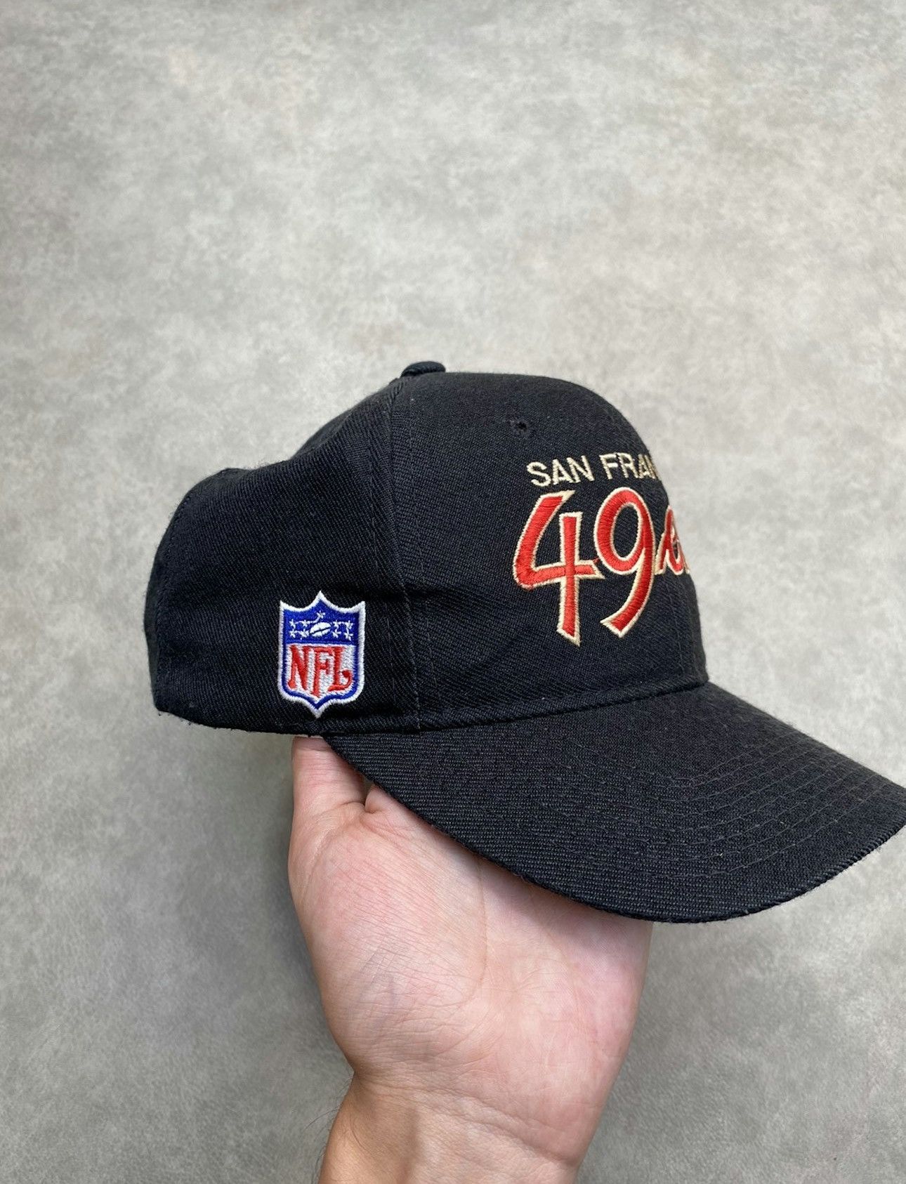 image of Nfl x Sports Specialties Sf49Ers Vintage Script Snapback in Black, Men's