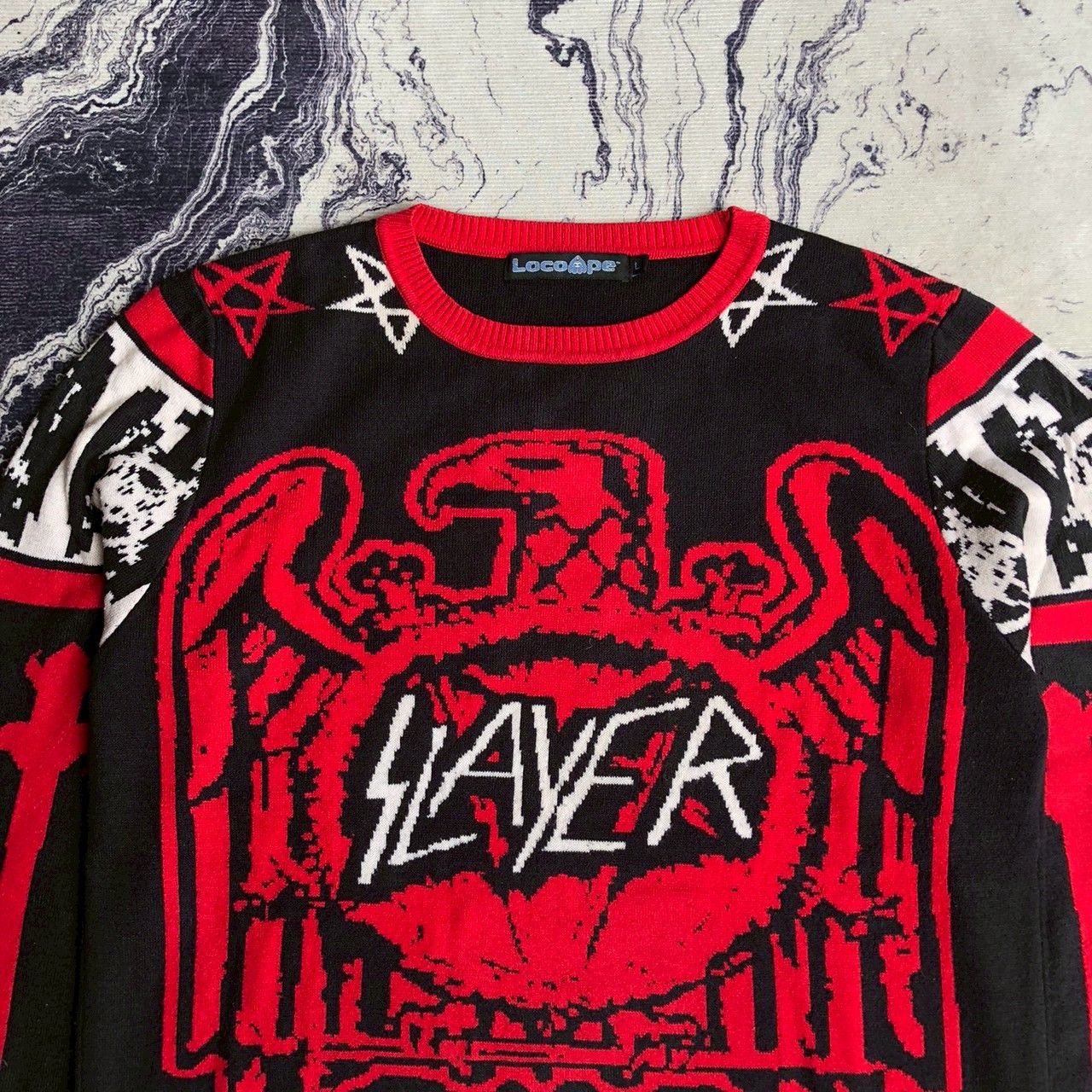 Band Tees Vintage LocoApe x Slayer Heavy Metal Knit Sweater Size US L / EU 52-54 / 3 - 4 Thumbnail