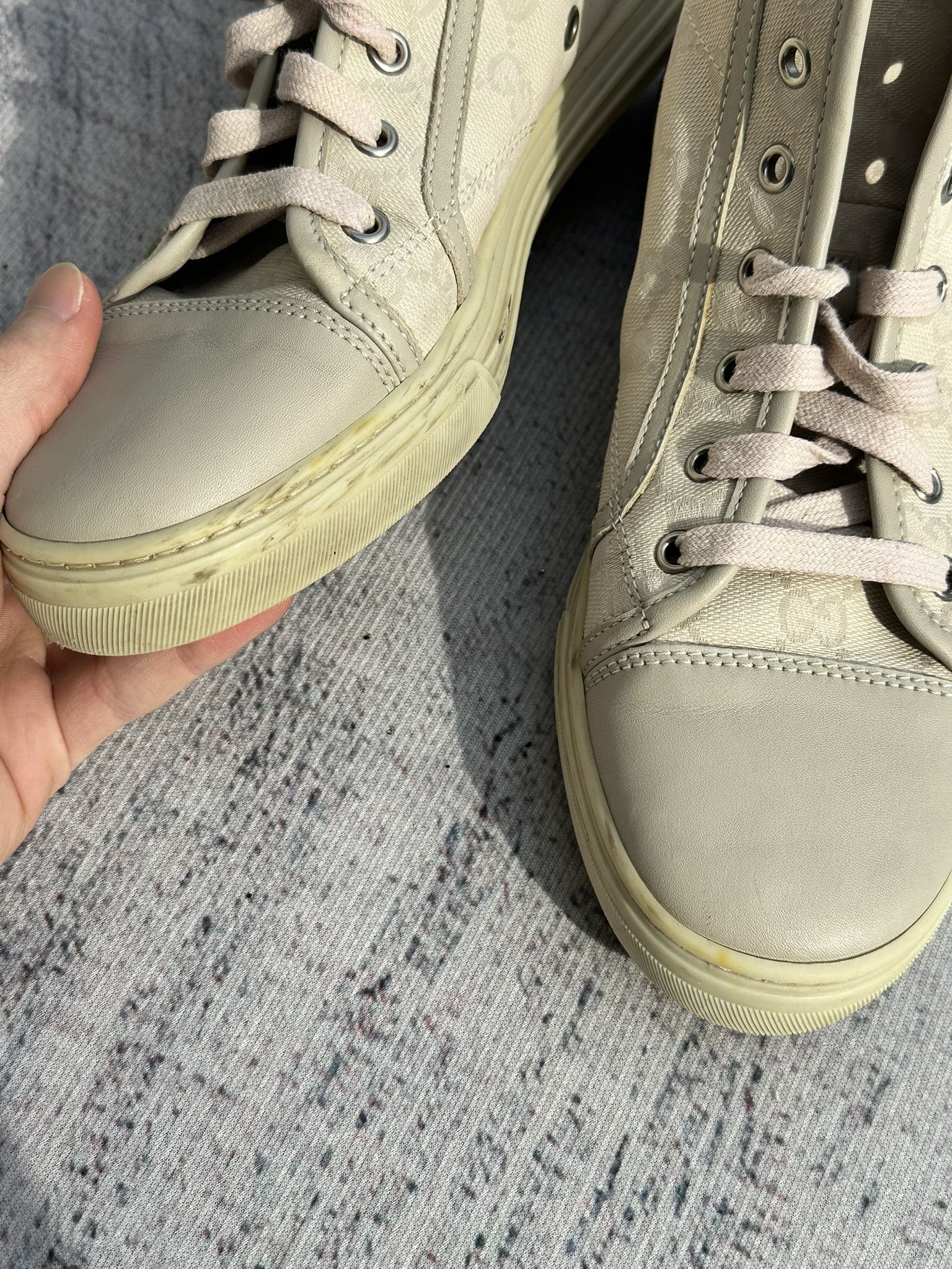 Gucci Gucci High Top Sneakers GG Monogram Canvas Ivory and Gray Size US 8 / IT 38 - 5 Thumbnail