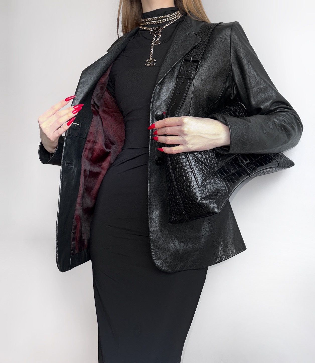 image of Vintage Avant-Garde Real Leather Blazer in Black, Women's (Size Small)