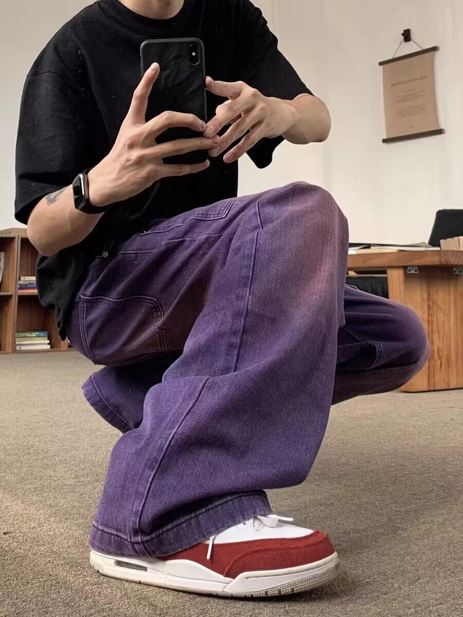Japanese Brand × Jean Vintage Purple Washed Distressed Wide Leg Jeans Size US 34 / EU 50 - 2 Thumbnail