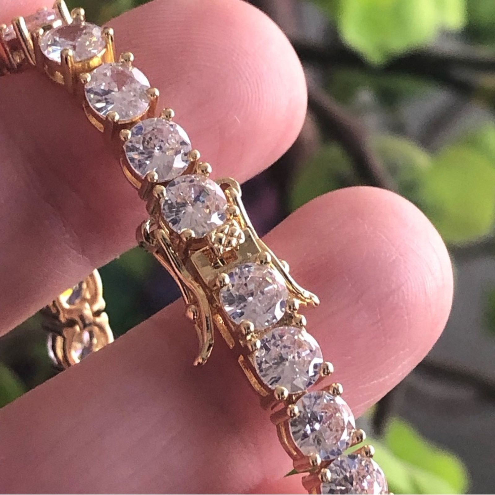 Jewelry Men’s 5mm round cubic zirconia 14k gold plated bracelet 8” Size ONE SIZE - 11 Thumbnail
