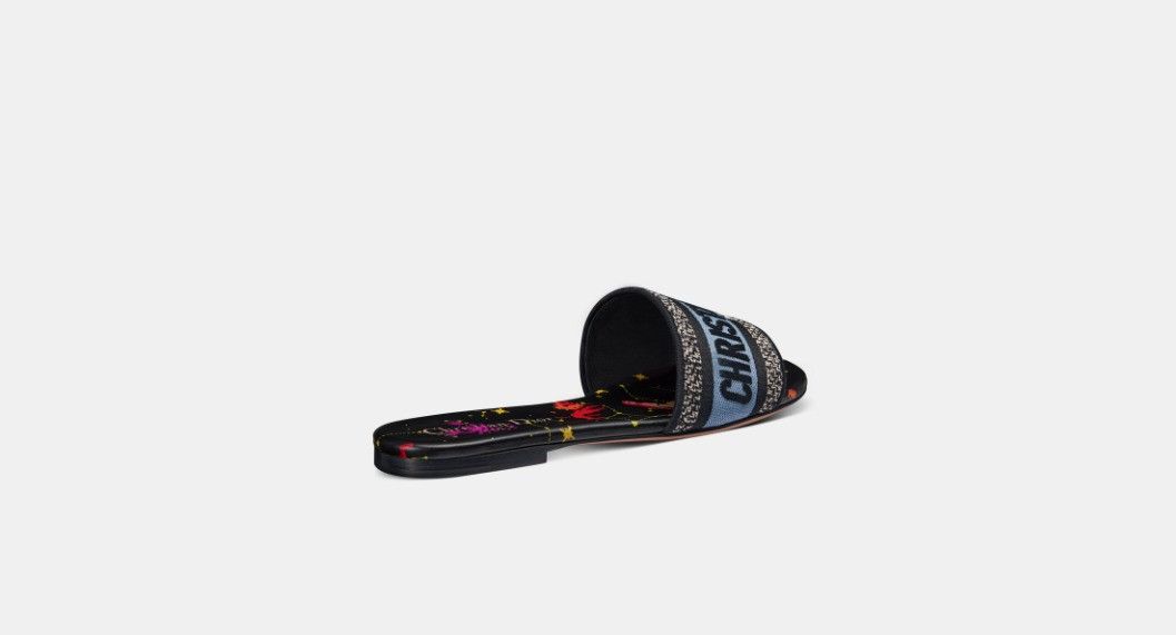 Dior o1w1db10924 Embroidered Cotton Slides in Black Multi Size US 10 / IT 40 - 3 Thumbnail