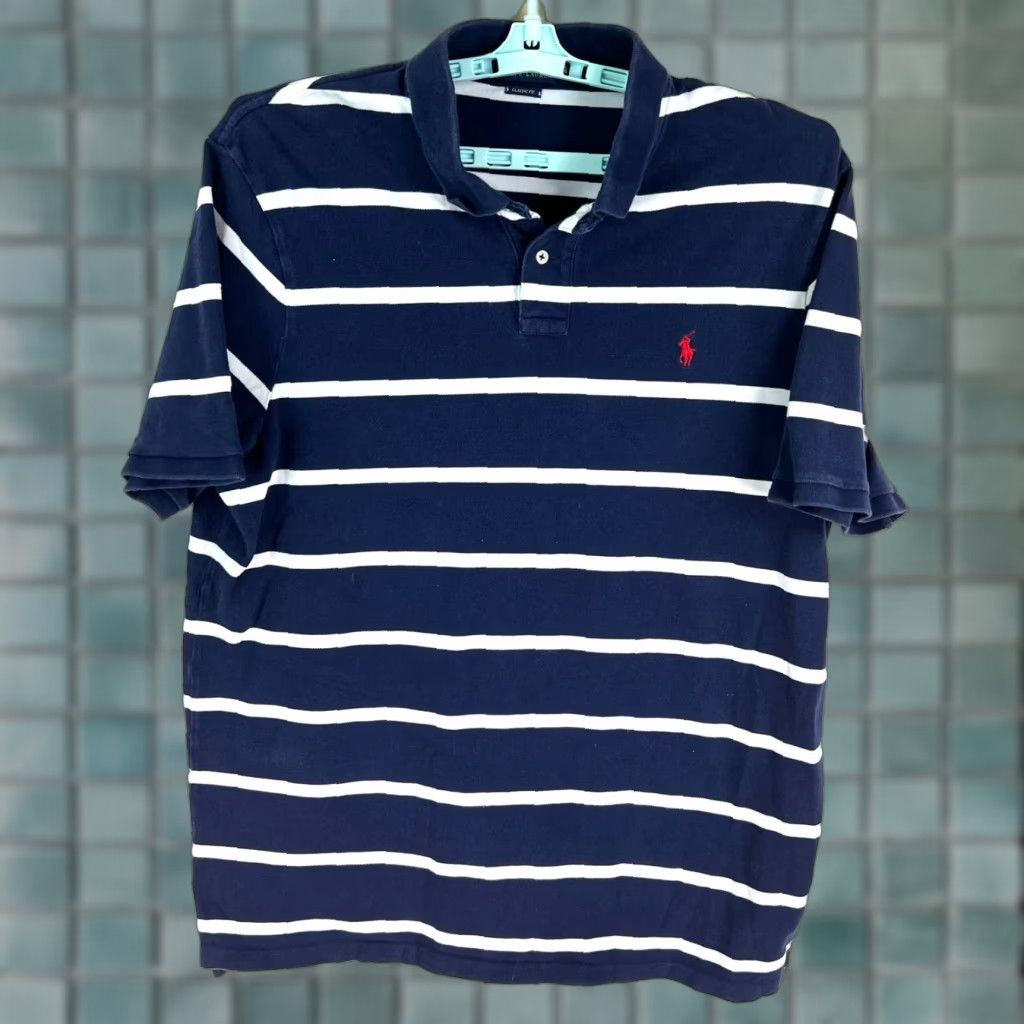 Ralph Lauren VINTAGE Ralph Lauren Polo Shirt Mens 2XLT Short Sleeve Blue Striped Casual Golf Size US XXL / EU 58 / 5 - 1 Thumbnail