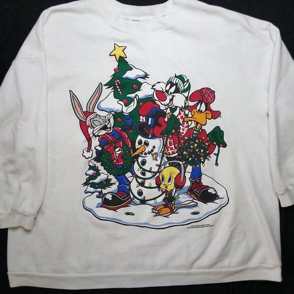 Vintage × Warner Bros Vintage Looney Tunes Christmas Bugs Taz Tweetie Sweatshirt Size 4XL / US 24-26 - 2 Thumbnail