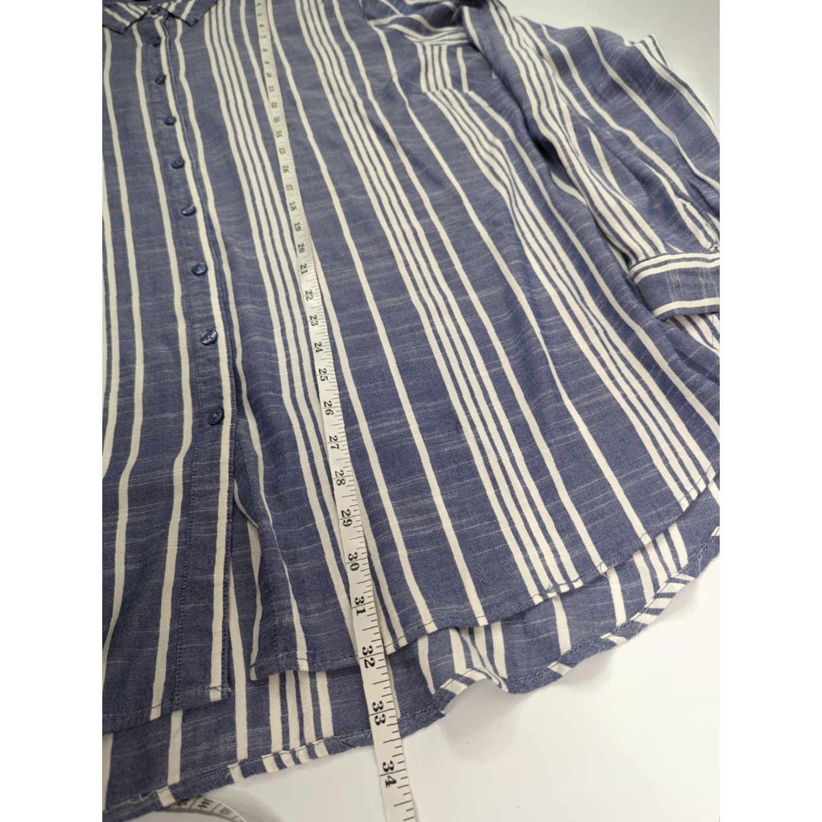 FRED Fred David Blouse Shirt 3X Womens Long Sleeve Striped Blue NWT Rayon Spandex Plus Size Size XXL / US 16-18 / IT 52-54 - 5 Thumbnail