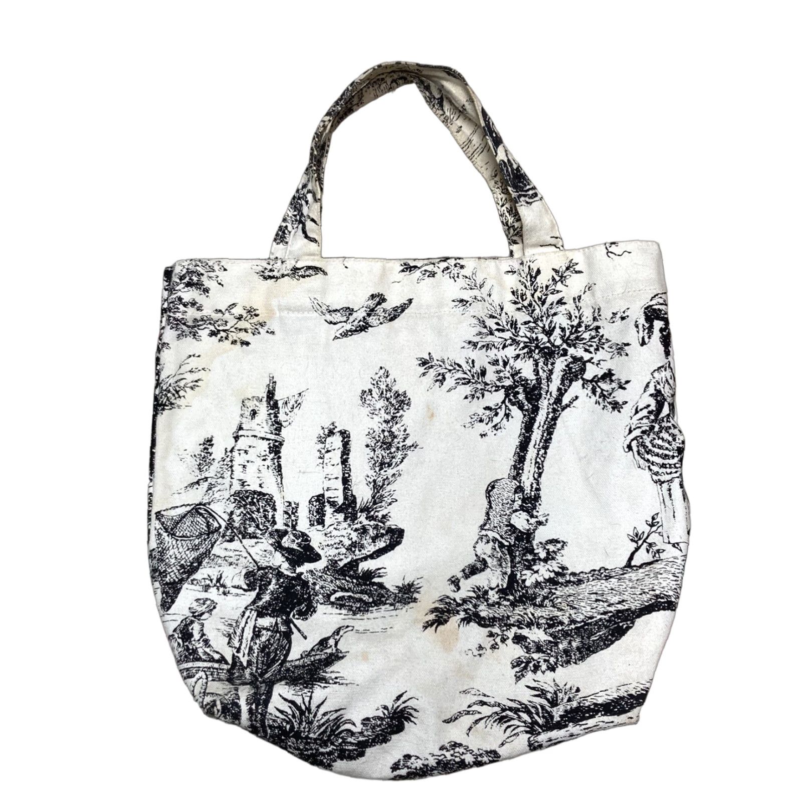 Vintage Unbranded Tote Women 13 x 12 White Cotton Canvas Lightweight Fishing Dog Lake Playing Forest Art Bag Size ONE SIZE - 1 Thumbnail