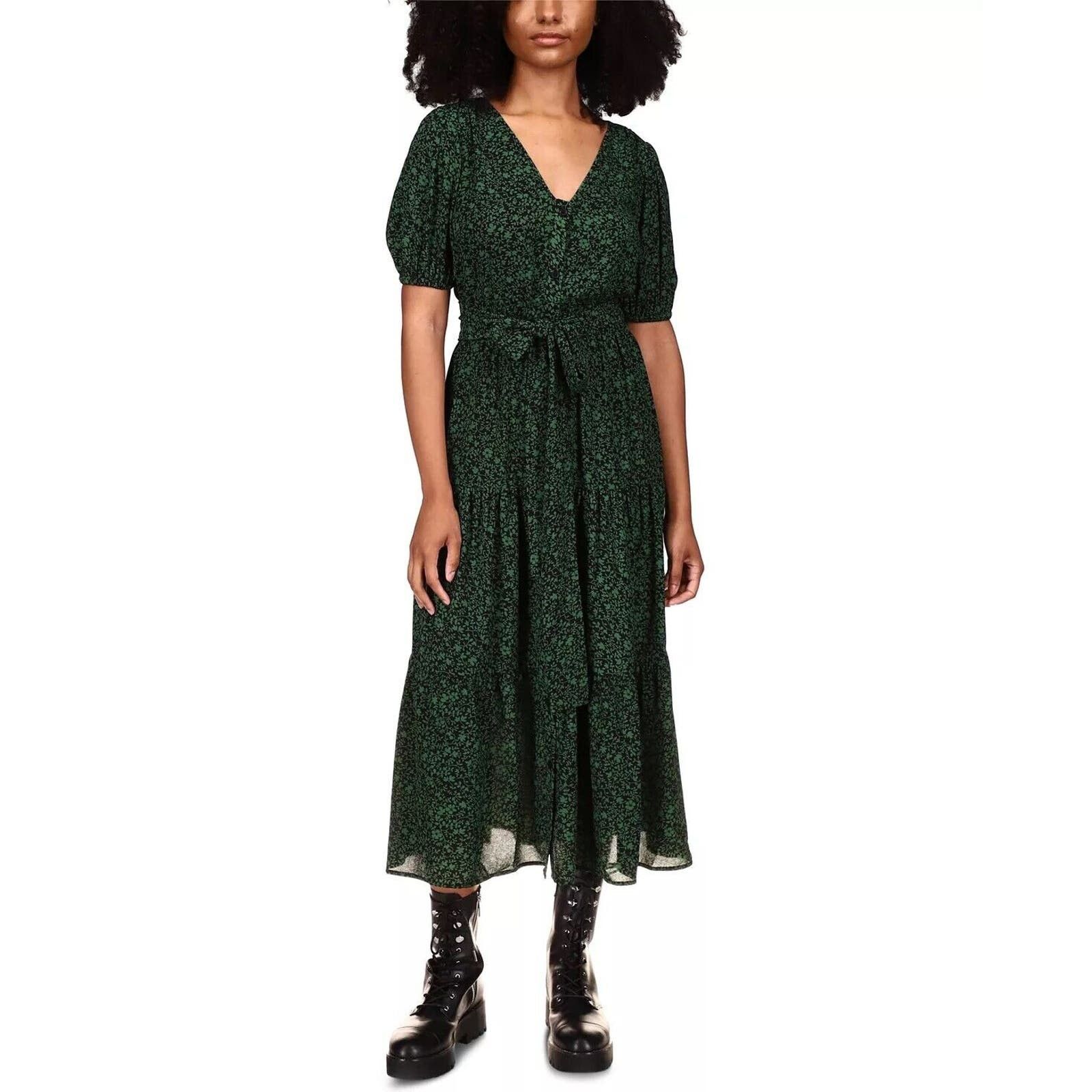 image of Michael Kors Women's Printed Belted Dress Petite Size P/xs in Green