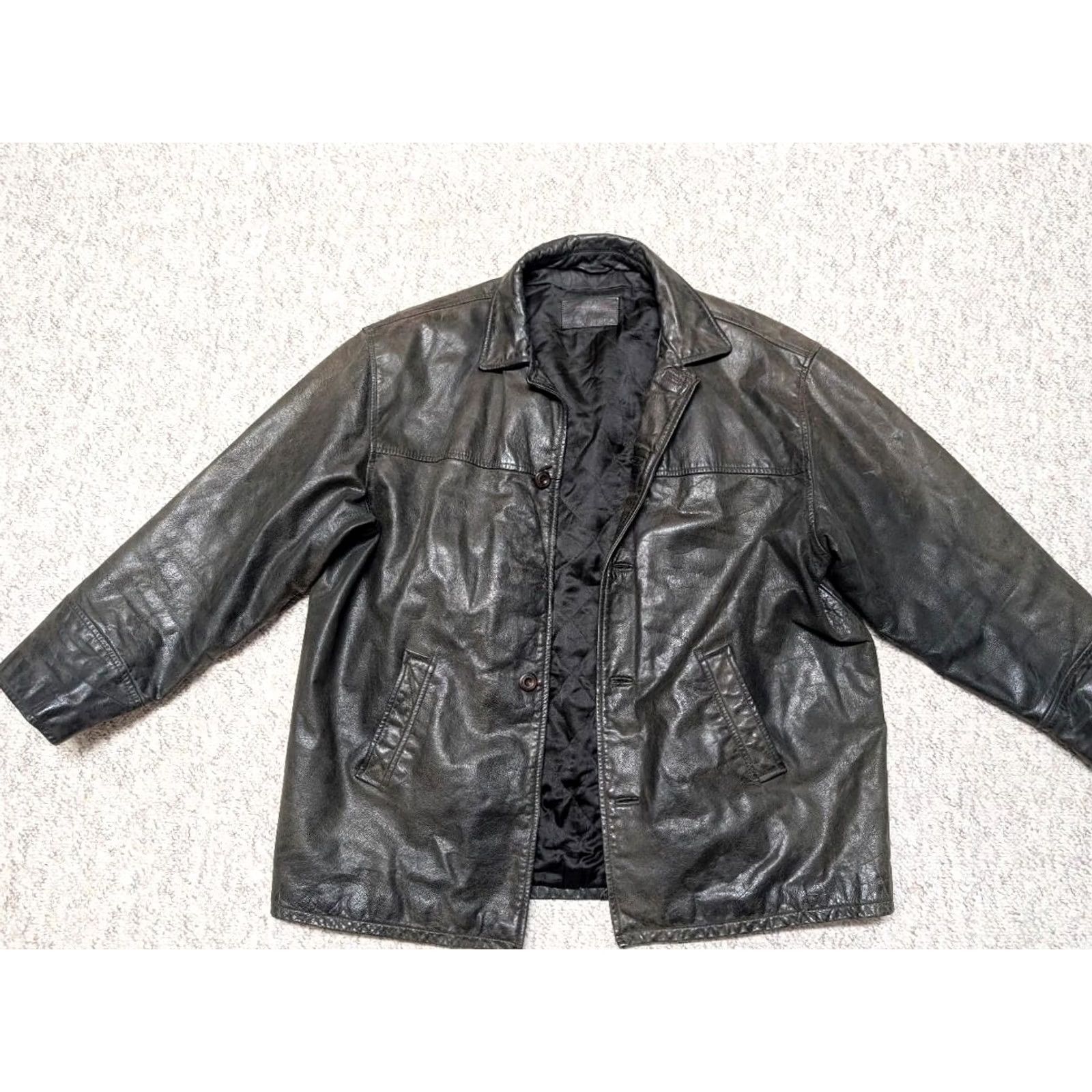 George VINTAGE broke-in patina leather coat Mens XL brown Patina Broke-in 1990s Y2K car coat Overcoat Leather George XS-XL? Size US XL / EU 56 / 4 - 4 Thumbnail