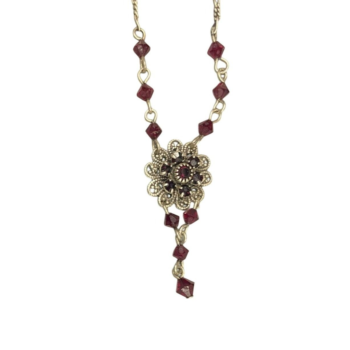 Other Vintage Signed Bonnie J Silver Tone & Red Beaded Floral Pend Size ONE SIZE - 4 Thumbnail
