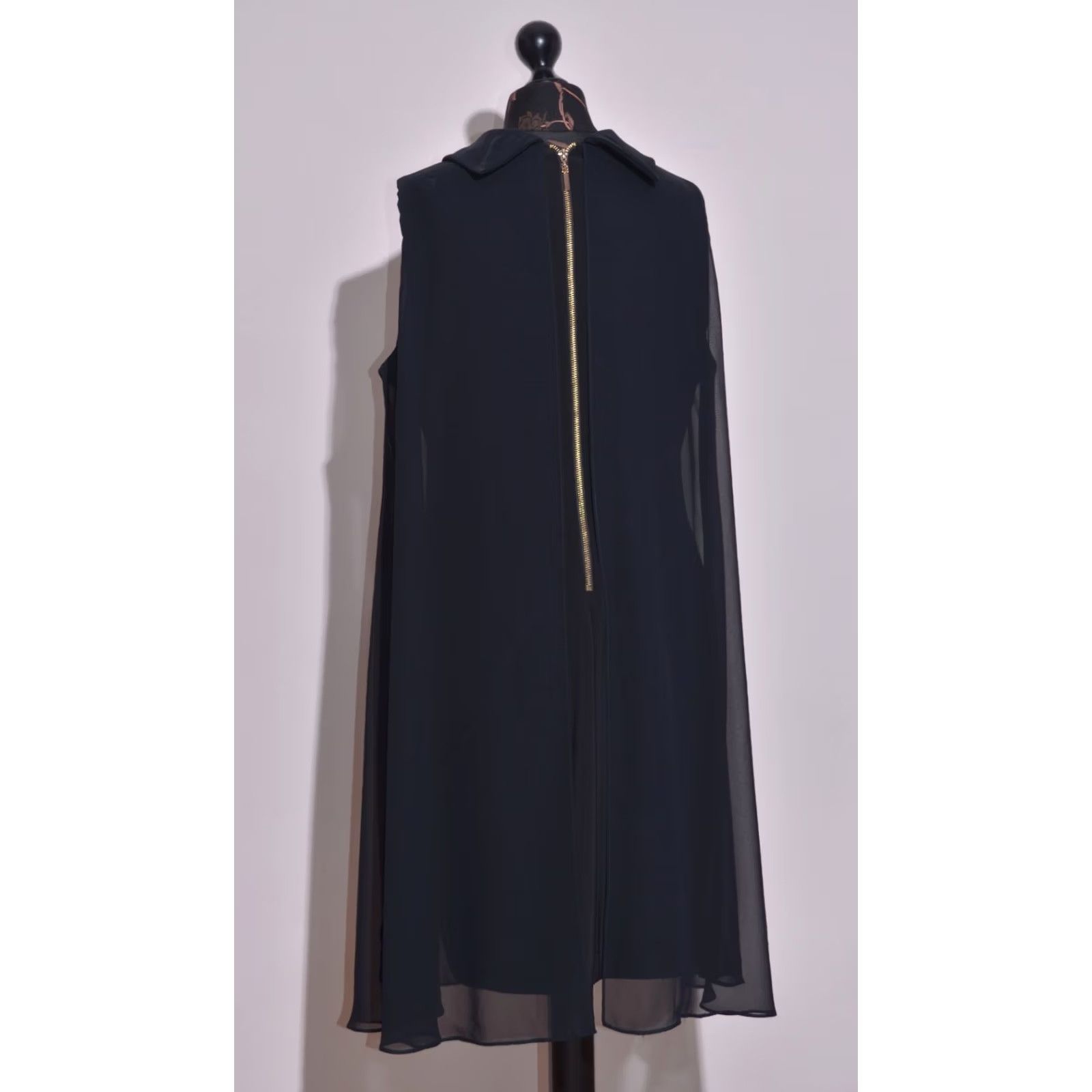 Joseph Ribkoff Joseph Ribkoff Black Chiffon Overlay Cape Shift Dress Sleeveless Back Zip UK18 Size XXL / US 16-18 / IT 52-54 - 6 Thumbnail