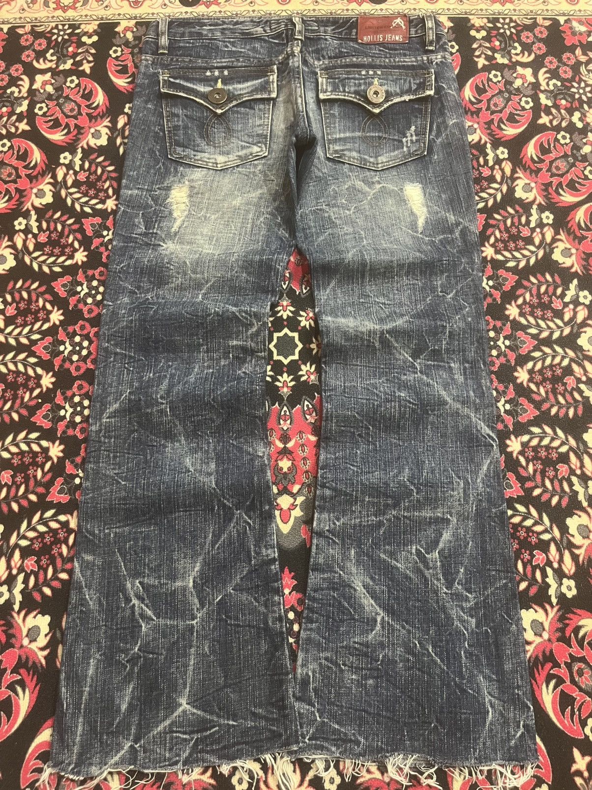 If Six Was Nine Japanese Brand Hollis Blue Cracked Washed Ripped Flare Jeans Size 28" / US 6 / IT 42 - 2 Thumbnail