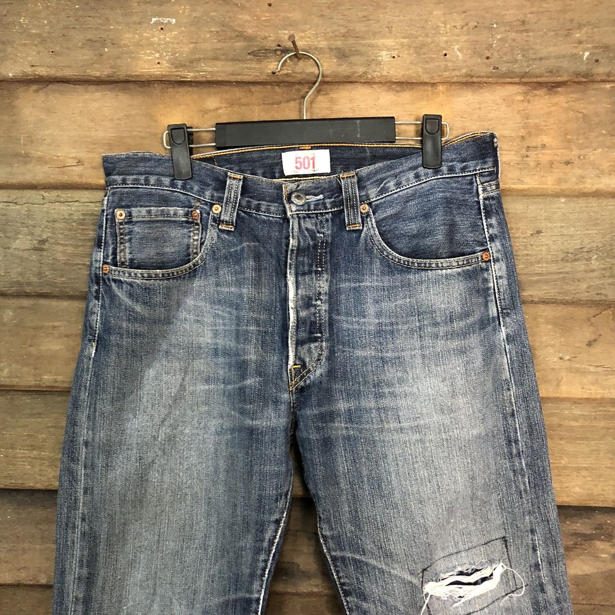 Levi's 501 Levis ripped distressed Blue faded Denim Pants #7309 Size US 31 - 4 Thumbnail