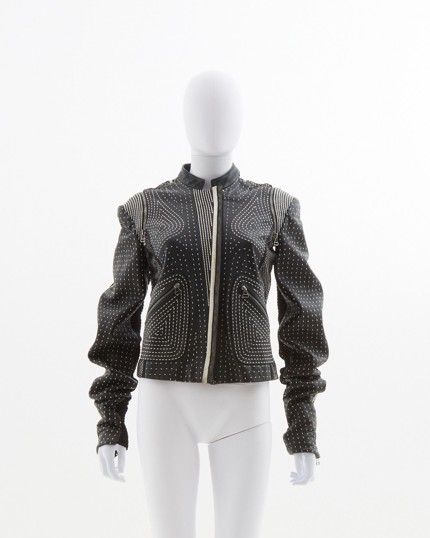 Gianfranco Ferre S/S 2004 Black back netted motorcycle leather jacket Size M / US 6-8 / IT 42-44 - 1 Thumbnail