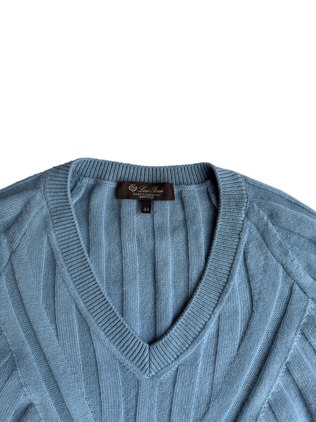 Loro Piana Loro Piana Blue Cashmere Ribbed V Neck Knitted Jumper Size US M / EU 48-50 / 2 - 2 Thumbnail