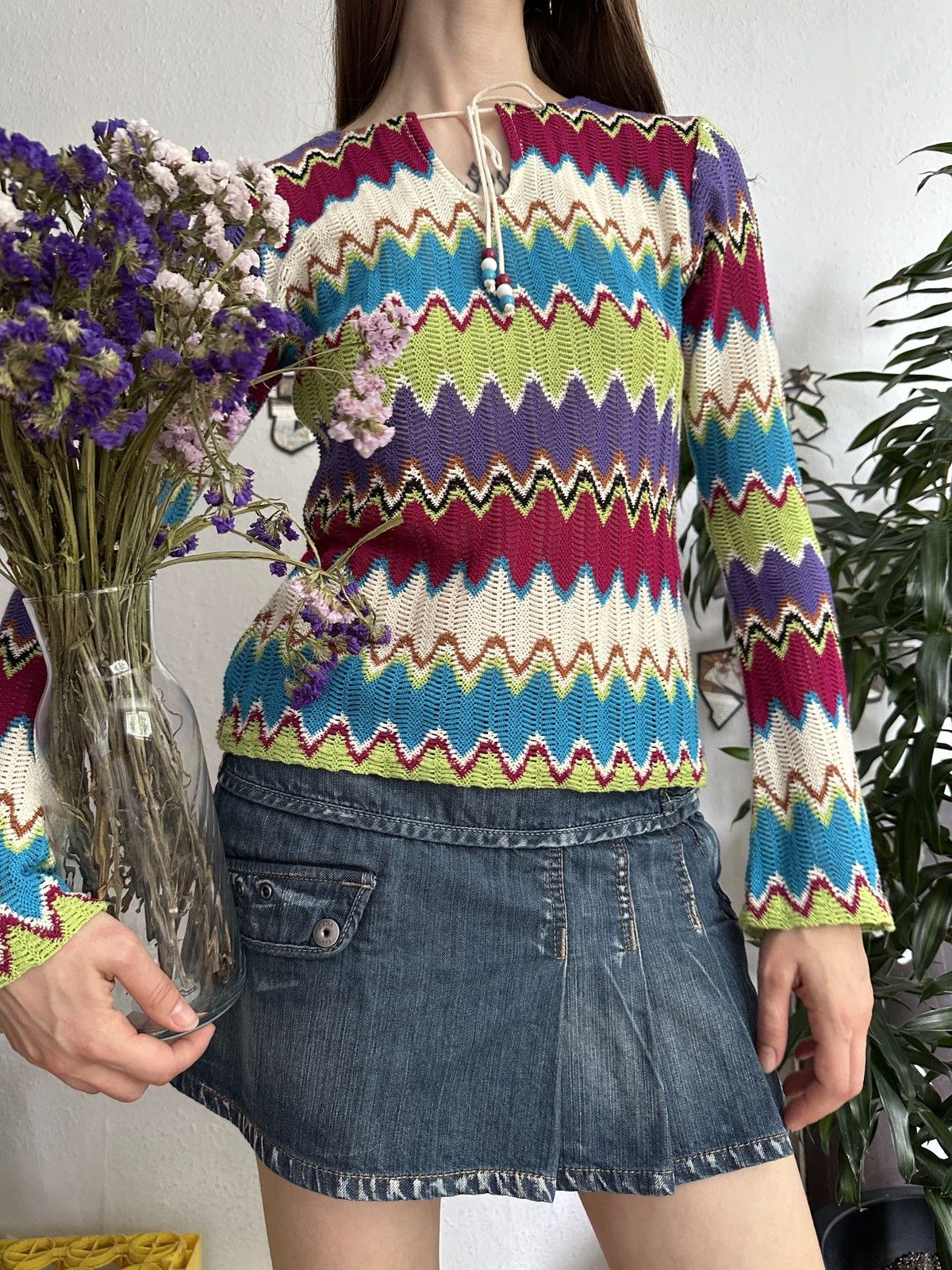 Hysteric Glamour × Japanese Brand Stunning Knit Colourful Crochet Boho Hippie Long Sleeve Top Size XS / US 0-2 / IT 36-38 - 1 Thumbnail