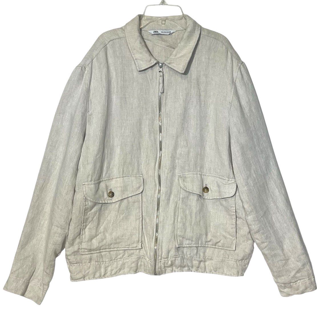 Zara Zara 100% Linen Zip Bomber Jacket Size US XL / EU 56 / 4 - 1 Thumbnail