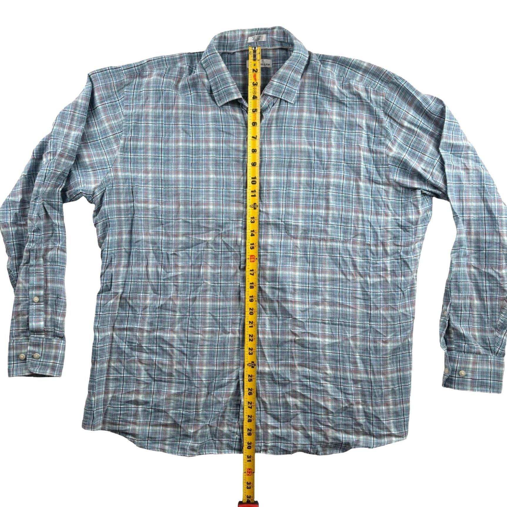 Peter Millar Shirt Men’s Cotton Plaid Button-Up Blue Large