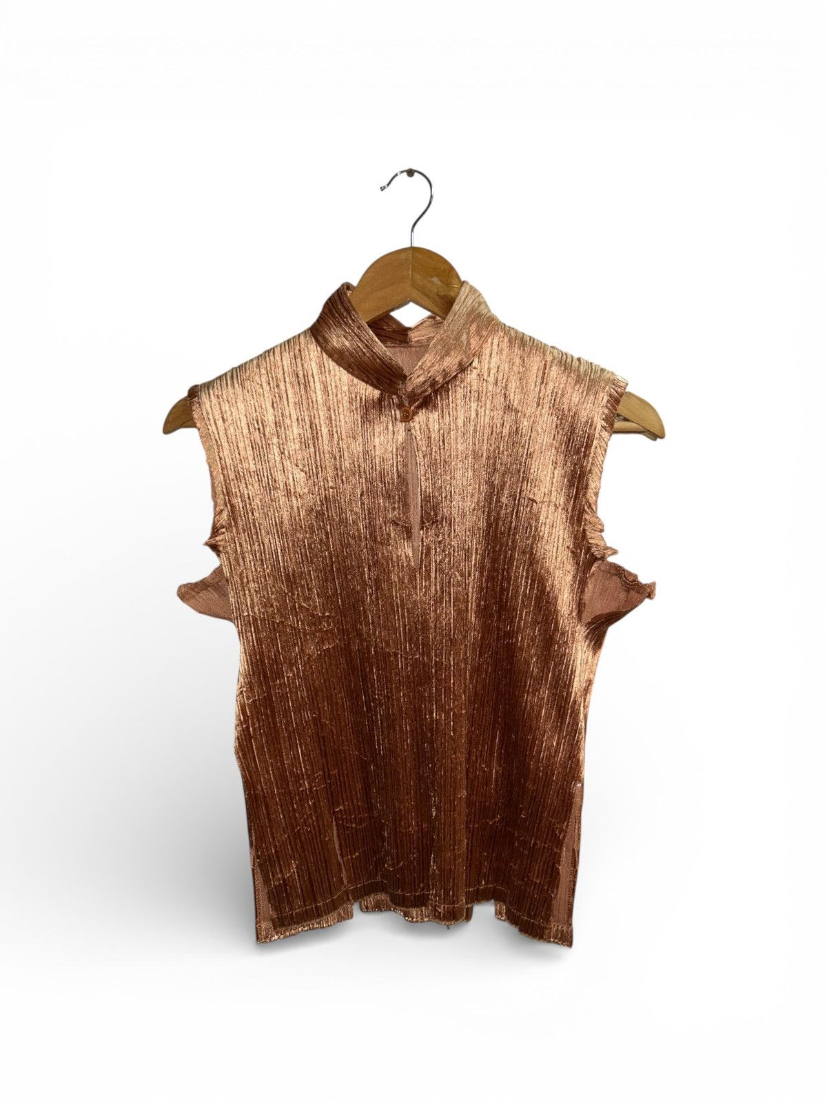 Pleats Please Issey Miyake Archival Sleeveless Mock Neck Top Metallic Bronze Gold Size M / US 6-8 / IT 42-44 - 3 Thumbnail