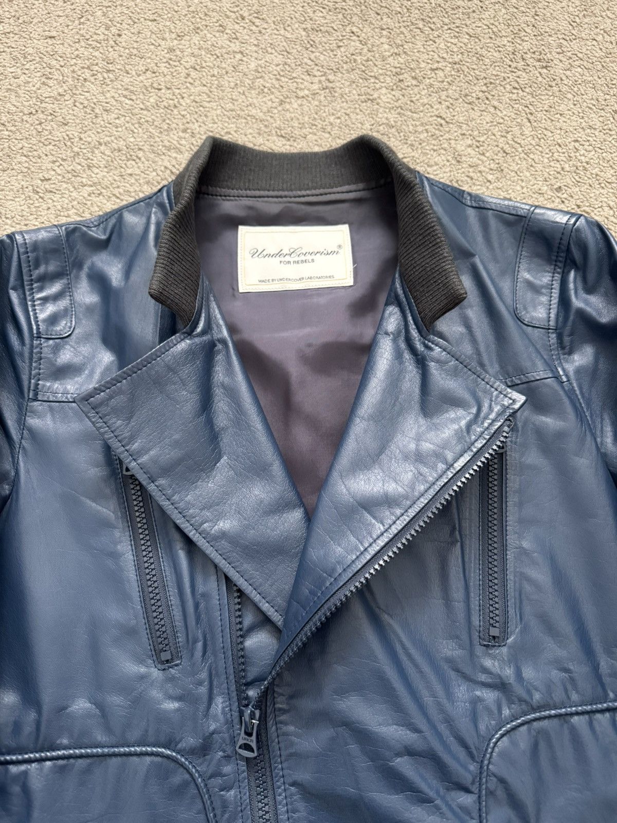 Undercover SS11 Undercover "Underman" Blue Biker Zipper Leather Jacket Size US M / EU 48-50 / 2 - 3 Thumbnail