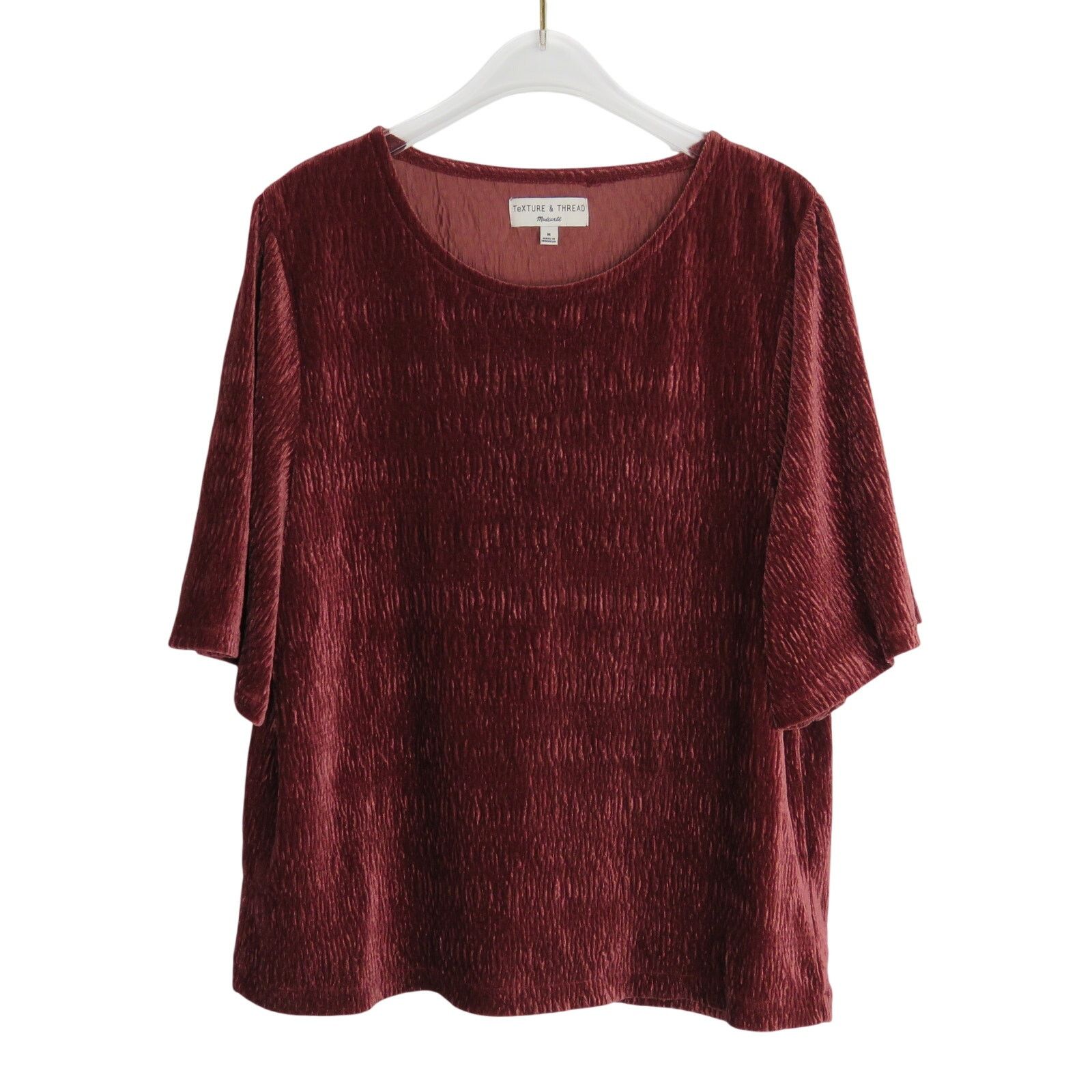 Madewell Madewell Crinkle Velvet Flutter Sleeve Top Dusty Burgundy Size M / US 6-8 / IT 42-44 - 3 Thumbnail