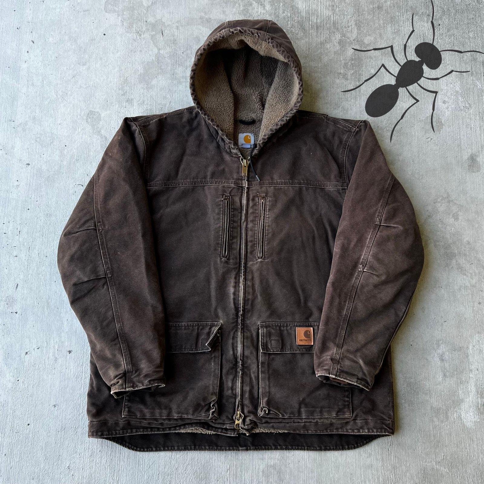 Carhartt C95 DKB Sherpa lined hooded brown work wear jacket