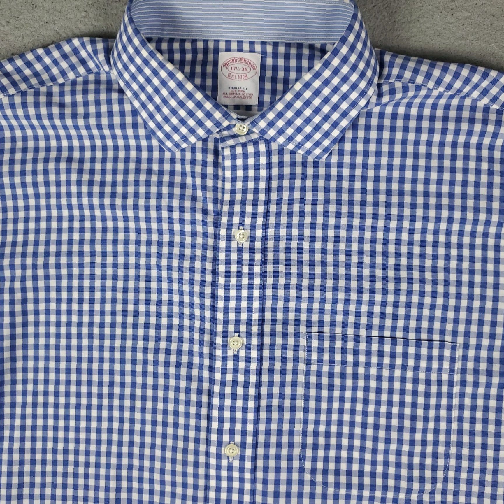 Brooks Brothers Brooks Brothers Shirt Mens 17.5 Blue Plaid Dress Button Up Long Sleeve Size 48R - 2 Thumbnail