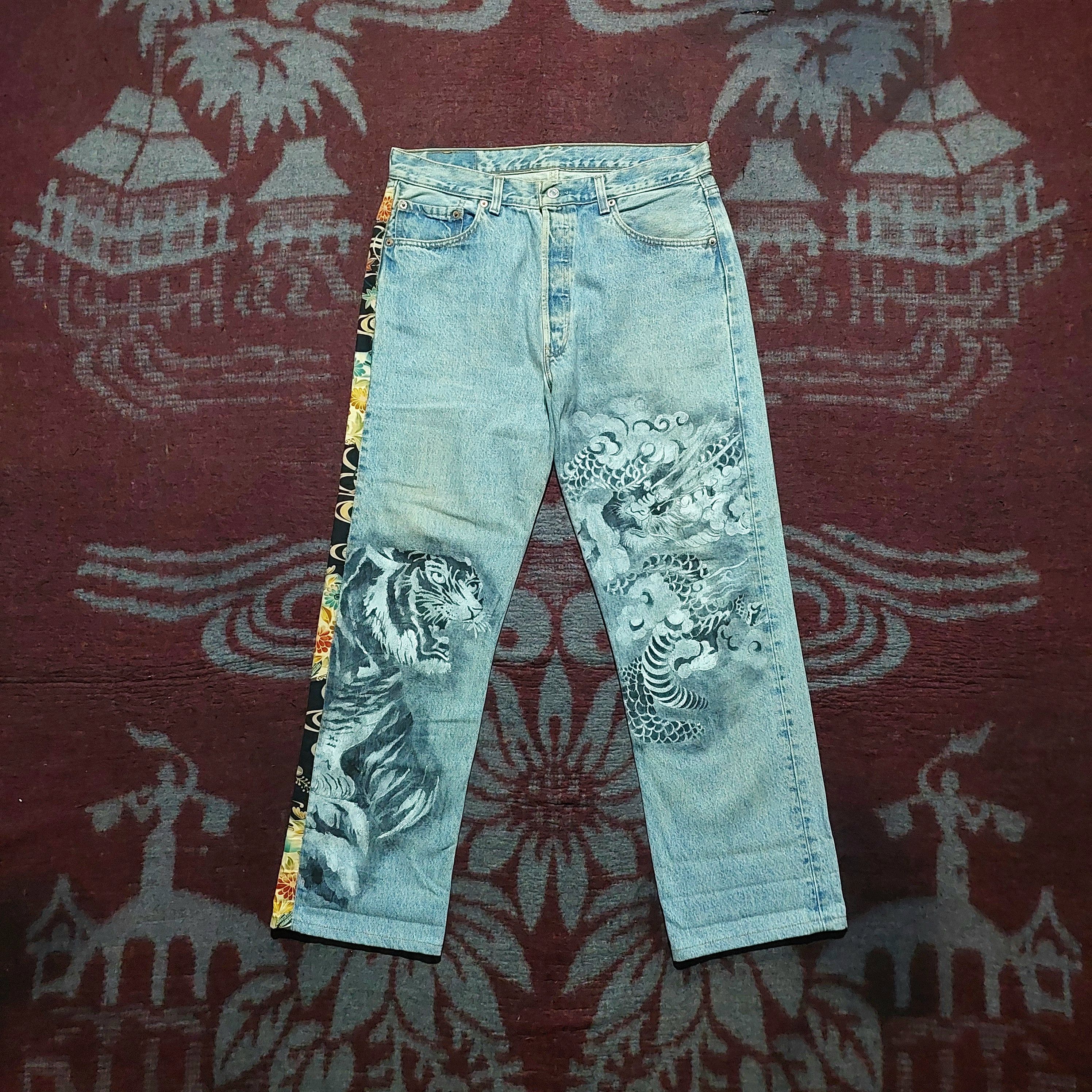 Levi's Vintage 501 Levi's custom tiger art japan sakura denim Size US 34 / EU 50 - 1 Thumbnail