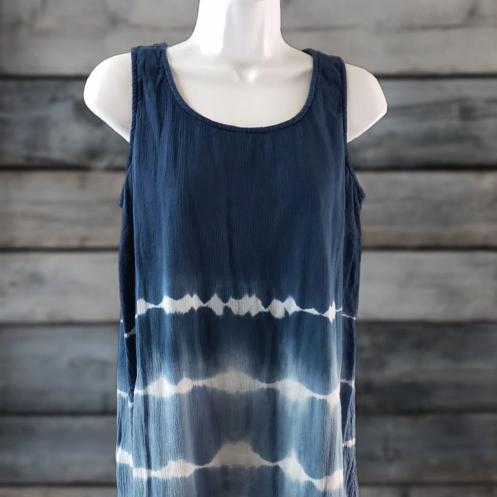 J. Jill PureJill Womens Dress PS Small Petite Blue Gray Stripe Cotton Blend Midi Dress Tank Dress Womens Size S / US 4 / IT 40 - 1 Thumbnail