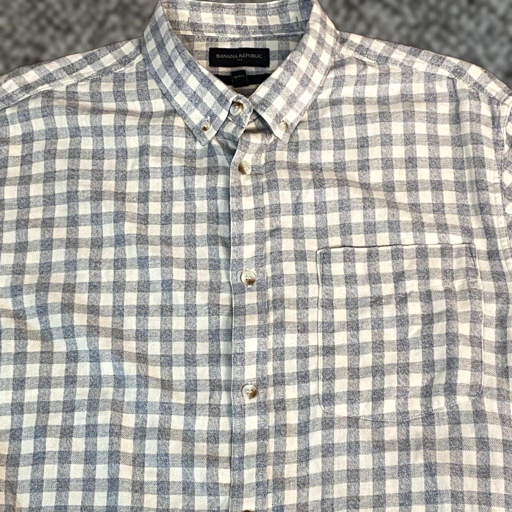 Banana Republic Banana Republic Shirt Mens XXL Slim Fit Flannel Gingham Check Button Down Long Sleeve Casual Geometric Pocket Collared Vintage No Size US XXL / EU 58 / 5 - 1 Thumbnail